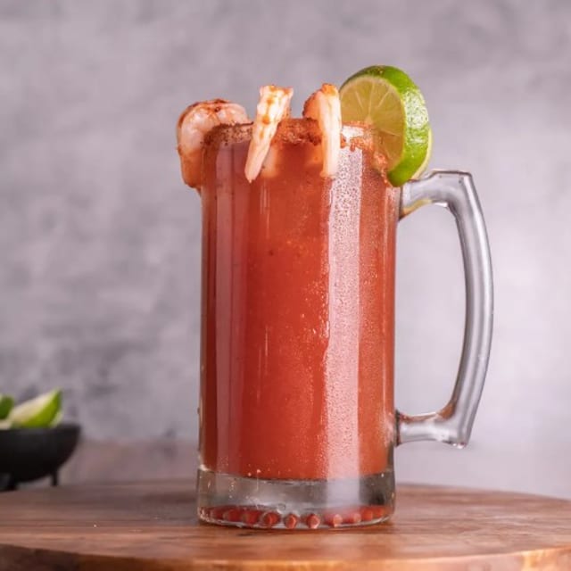 Michelada Preparada w/5 Shrimp.